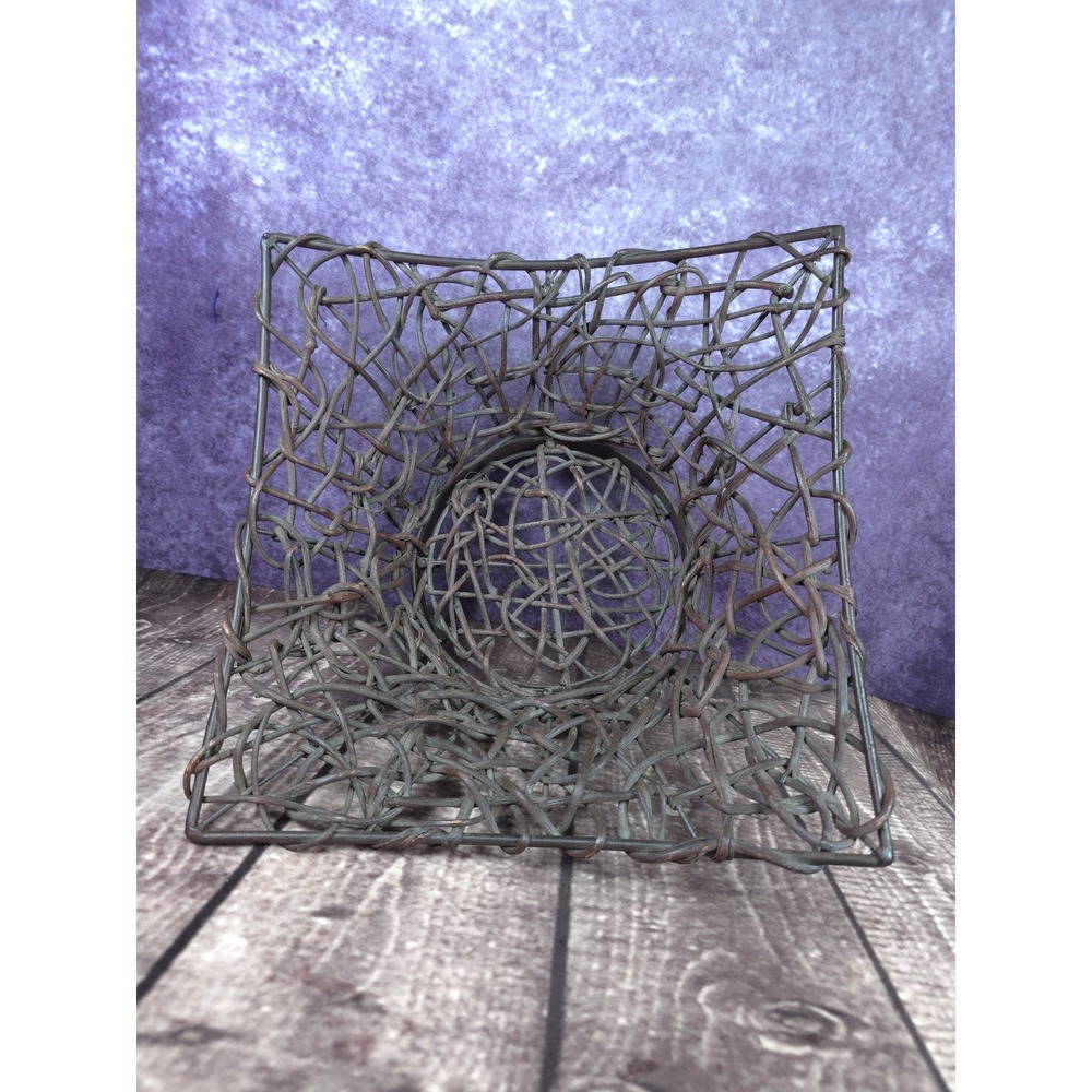 Rustic Square Bentwood‎ Vine Branch Basket over Metal Frame 11 inches